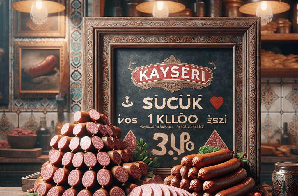 Kayseri'de, tepside sunulan çeşitli sucuk ve pastırmalar, eski bir dükkanda sergileniyor.